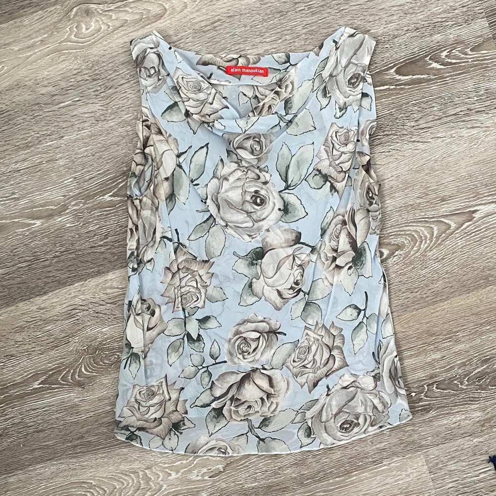 Floral Sleeveless Blouse - Blue and Gray
